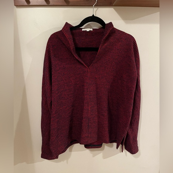 ANN MASHBURN Tops - Ann Mashburn red and black checked houndstooth collar pullover wool cotton L
